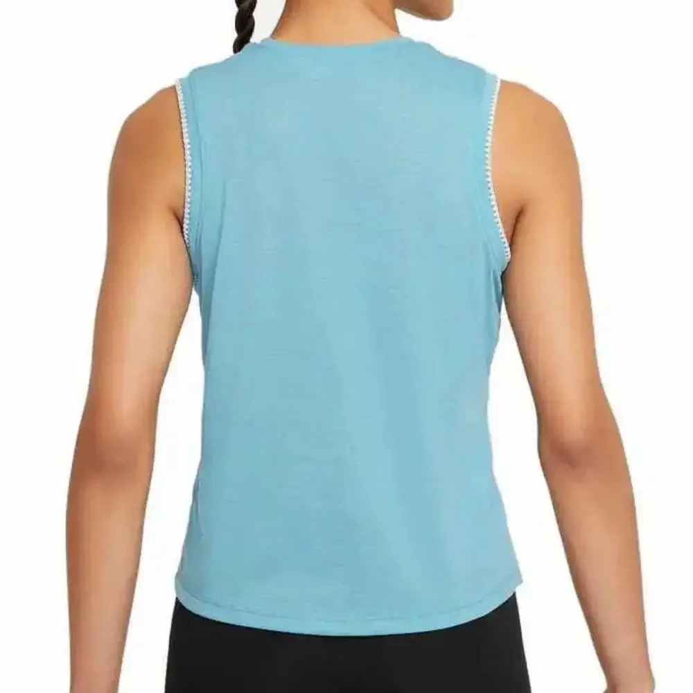 Nike Tank Top Muscle T-Shirt Yoga NWT Embroidered Sleeve Blue/White Womens Large